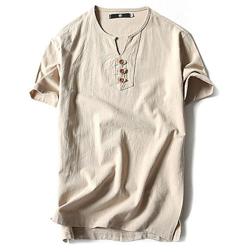 

Men's T shirt Solid Colored Short Sleeve Daily Tops Cotton Basic Chinoiserie White Black Khaki