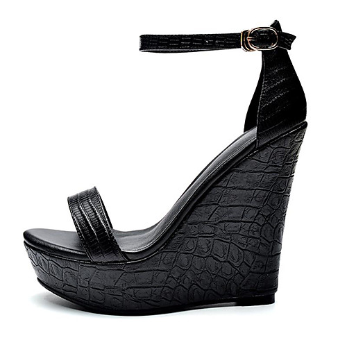 

Women's Sandals Wedge Sandals Wedge Heels Wedge Heel Open Toe Casual Club Shoes Dress Party & Evening PU Leather Buckle Summer Black