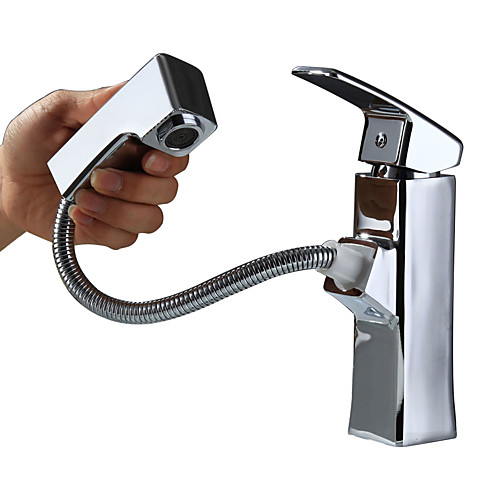 

Bathroom Sink Faucet - Standard / Pullout Spray Chrome Centerset Single Handle One HoleBath Taps