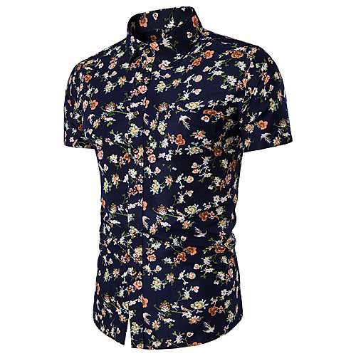 

Men's Shirt Floral Print Short Sleeve Daily Tops Navy Blue