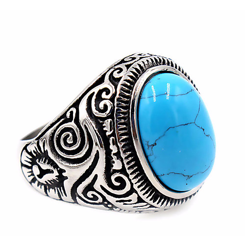 

Men's Ring Signet Ring thumb ring Turquoise Topaz Black Brown White Stainless Steel Titanium Steel Obsidian Round Ladies Unique Design Basic Thank You Daily Jewelry Engraved