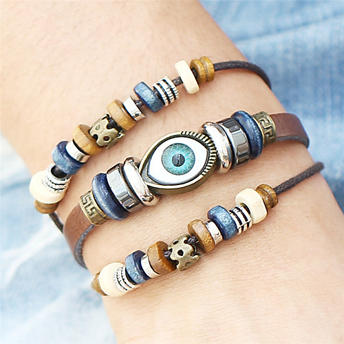 

Men's Women's Wrap Bracelet Leather Bracelet Evil Eye Ladies Vintage Bohemian Punk Fashion Wooden Bracelet Jewelry Brown Evil Eye For Christmas Christmas Gifts Wedding Party Special Occasion