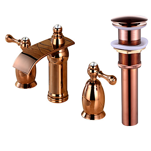

Faucet Set - Waterfall Rose Gold Widespread Two Handles Three HolesBath Taps