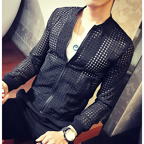 

Men's Basic Jackets Solid Colored Print Fall Jacket Regular Daily Long Sleeve Polyester Coat Tops White