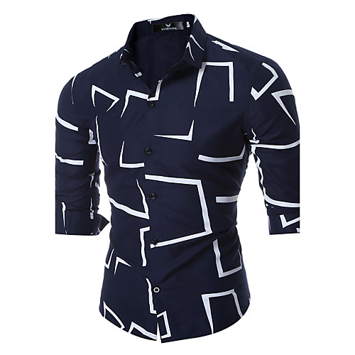 

Men's Shirt Geometric Print Long Sleeve Daily Tops White Black Navy Blue