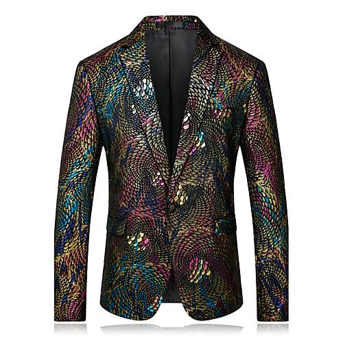 

Men's Party / Daily / Casual Formal / Street chic / Sophisticated Spring / Fall Regular Blazer, Rainbow Notch Lapel Long Sleeve Velvet / Sequined Print Rainbow