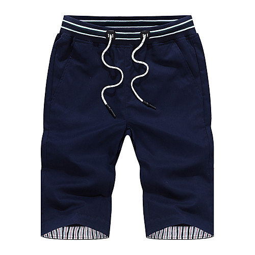 

Men's Plus Size Cotton Athletic Casual Relaxed Shorts Pants Solid Colored Knee Length White Blue Khaki / Summer
