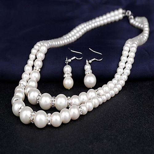 

Women's Pearl Necklace Earrings Bridal Jewelry Sets Double Strand Ladies Double-layer Elegant Pearl Earrings Jewelry White For Wedding Party Engagement Gift Daily Masquerade