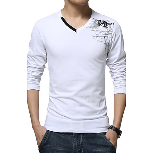 

Men's T shirt Graphic Plus Size Print Long Sleeve Daily Tops Cotton White Black Navy Blue