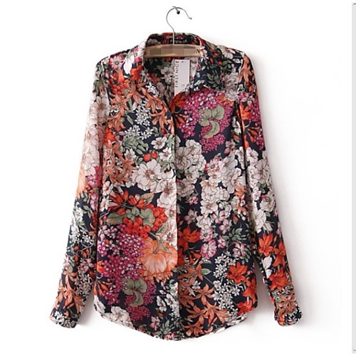 

Women's Shirt Floral Long Sleeve Daily Tops Casual Vintage Punk & Gothic Red
