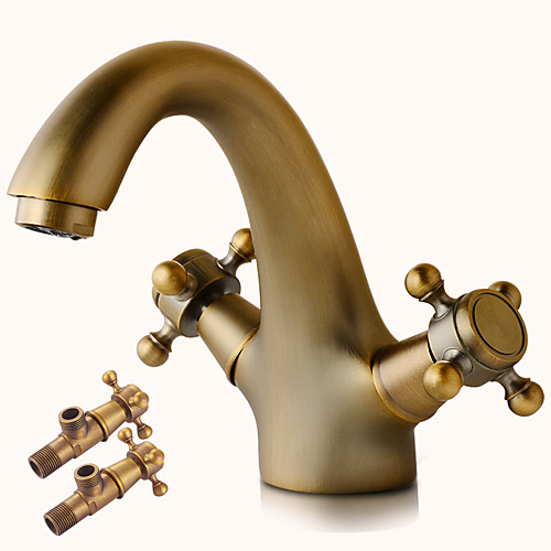 

Bathroom Sink Faucet - FaucetSet Antique Copper Deck Mounted Two Handles One HoleBath Taps