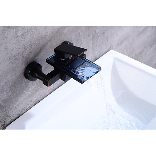 

Bathtub Faucet - Contemporary Oil-rubbed Bronze Wall Mounted Ceramic Valve Bath Shower Mixer Taps / Brass / Single Handle Two Holes