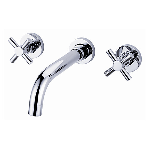 

Bathroom Sink Faucet - Wall Mount / Widespread Chrome Wall Mounted Two Handles Three HolesBath Taps