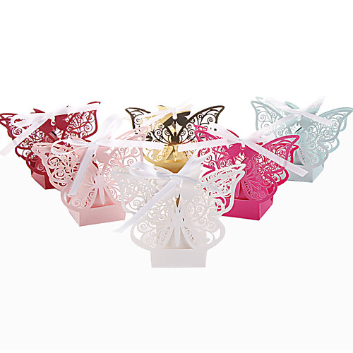 

Round / Square Pearl Paper Favor Holder with Ribbons / Printing Favor Boxes - 50