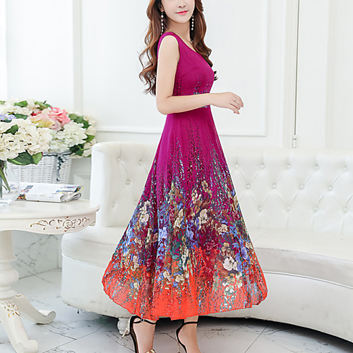 

Women's Chiffon Dress Midi Dress White Black Blue Purple Red Yellow Sleeveless Floral Print Summer V Neck Floral M L XL XXL 3XL 4XL / Plus Size