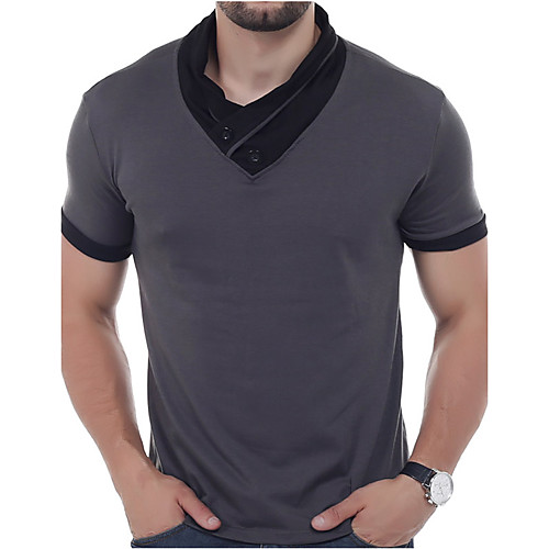 

Men's Polo Patchwork Solid Colored Short Sleeve Casual Tops Cotton Active Streetwear Black Blue Dark Gray