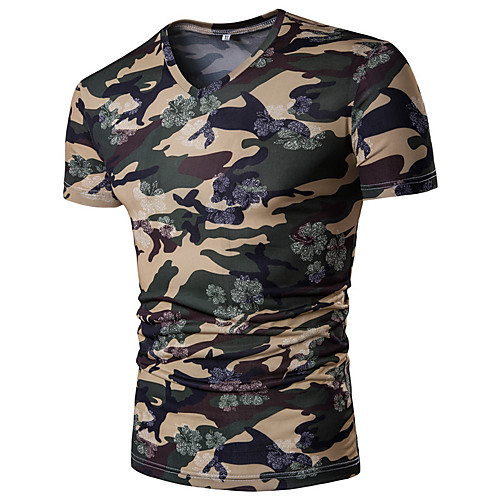 

Men's Camouflage T-shirt Chinoiserie Military Daily Casual Weekend V Neck Blue / Purple / Red / Army Green / Navy Blue / Beige / Summer / Short Sleeve