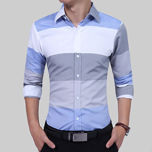 

Men's Shirt Color Block Patchwork Long Sleeve Daily Tops Business Blue