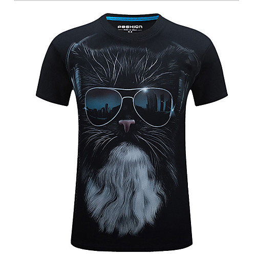 

Men's T shirt Animal Plus Size Print Short Sleeve Daily Tops Cotton Black Blue