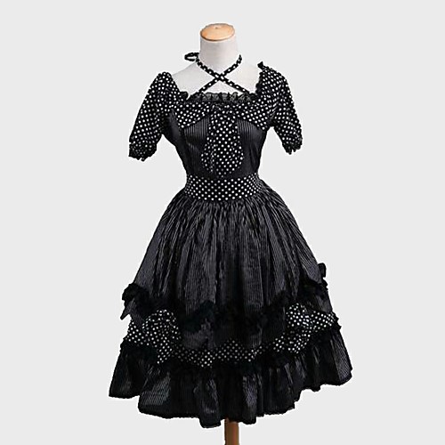 

Princess Sweet Lolita Vacation Dress Dress Women's Girls' Japanese Cosplay Costumes Black Polka Dot Stripes Short Sleeve Knee Length