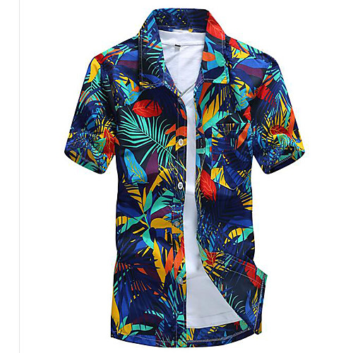 

Men's Shirt Geometric Print Short Sleeve Daily Tops Boho Blue Green