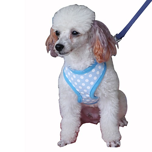 

Cat Dog Harness Leash Adjustable Portable Breathable Foldable Safety Polka Dot British Mesh Cotton Pink Green