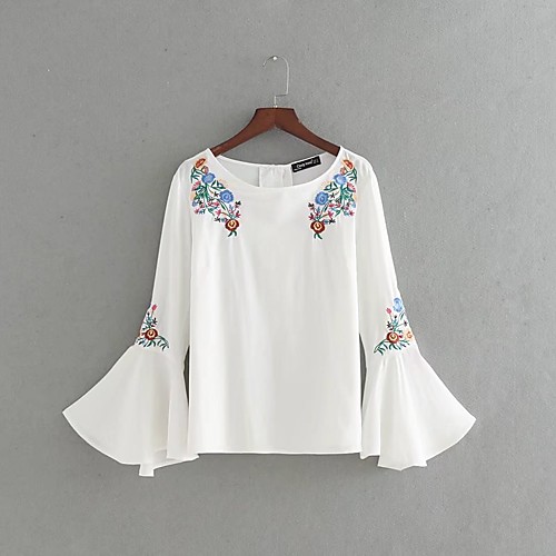 

Women's Shirt Embroidered Cut Out Long Sleeve Daily Tops Cotton Streetwear White