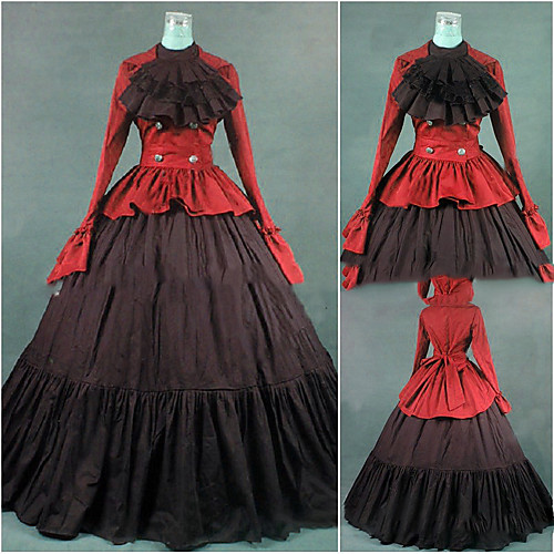 

Gothic Victorian Medieval 18th Century Dress Party Costume Masquerade Women's Cotton Costume Red Vintage Cosplay Party Prom Long Sleeve Floor Length Plus Size Customized