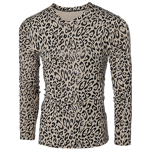 

Men's T shirt Leopard Long Sleeve Daily Tops Cotton Punk & Gothic Beige