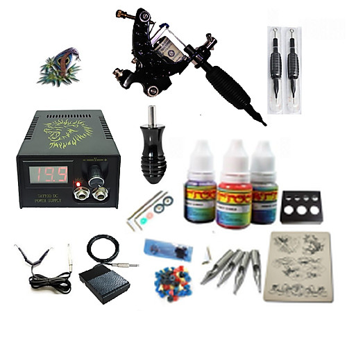 

Tattoo Machine Starter Kit - 1 pcs Tattoo Machines with 1 x 5 ml tattoo inks LCD power supply Case Not Included 1 damascus steel machine liner & shader