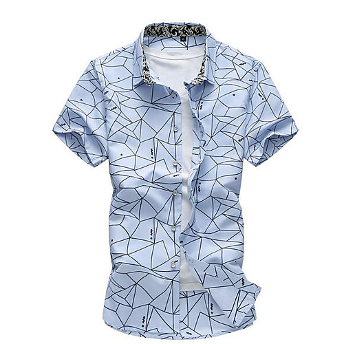 

Men's Shirt Geometric Print Short Sleeve Daily Tops White Navy Blue Light Blue