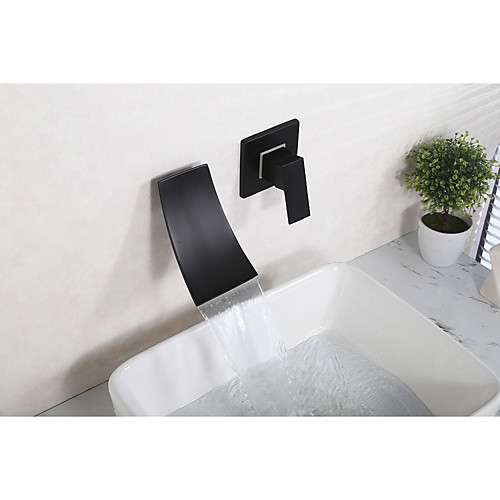 

Bathroom Sink Faucet - Wall Mount / Waterfall Black Widespread Single Handle Two HolesBath Taps / Brass