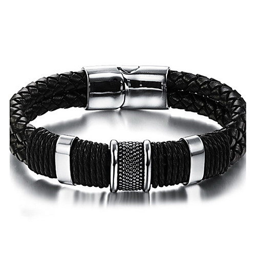 

Men's Leather Bracelet Braided woven Vintage Punk Rock Fashion Hip-Hop Stainless Steel Bracelet Jewelry Black For Birthday Dailywear Sports Outdoor Athletic Sport Gift
