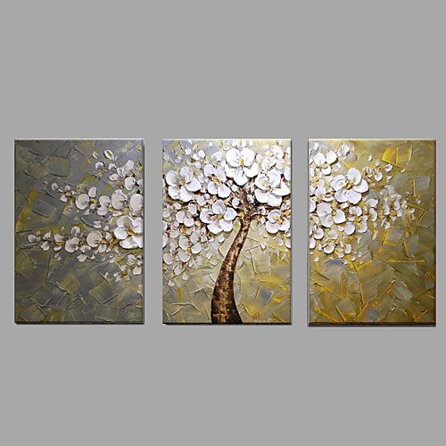 

Oil Painting Hand Painted Horizontal Floral / Botanical Modern Stretched Canvas / Three Panels