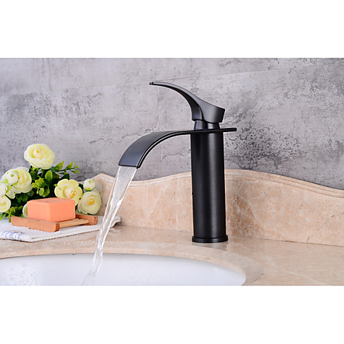 

Bathroom Sink Faucet - Waterfall Oil-rubbed Bronze Centerset Single Handle One HoleBath Taps / Brass