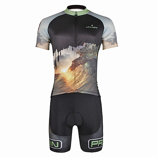 

ILPALADINO Men's Short Sleeve Cycling Jersey with Shorts - Black Bike Clothing Suit 3D Pad Quick Dry Ultraviolet Resistant Reflective Strips Back Pocket Sports Lycra Nature & Landscapes Mountain Bike