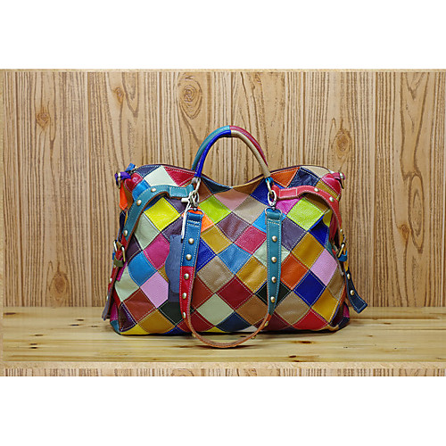

Women's Rivet / Plaid Cowhide Tote Rainbow