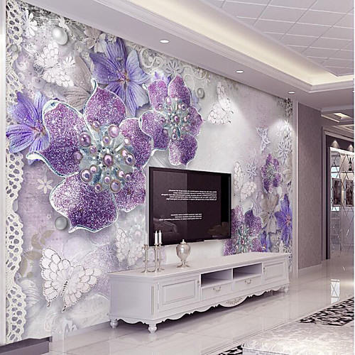 

Purple Flash Silver Diamond Flower Custom 3D Large Wall Cover Mural Wallpaper Fit Coffee Room Bedroom Kitchen Art Flowe