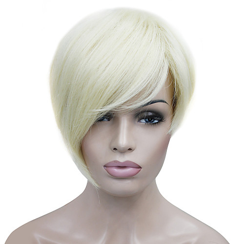 

Synthetic Wig Straight Straight Asymmetrical With Bangs Wig Blonde Short Bleached Blonde Synthetic Hair Women's Side Part Blonde