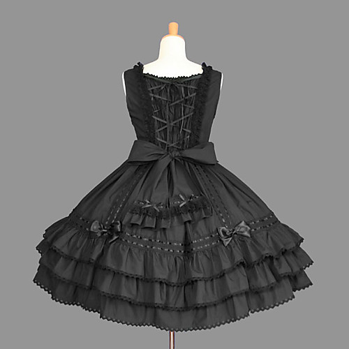 

Princess Gothic Lolita Punk Vacation Dress Dress Prom Dress Women's Girls' Cotton Japanese Cosplay Costumes Plus Size Customized Black Ball Gown Solid Color Fashion Cap Sleeve Short Sleeve Short