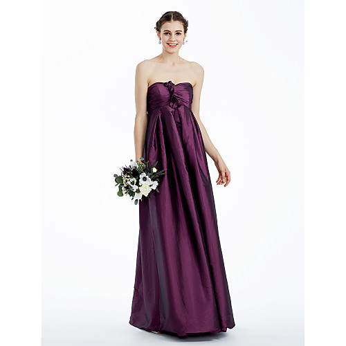 

Sheath / Column Strapless / Sweetheart Neckline Floor Length Taffeta Bridesmaid Dress with Ruched / Flower