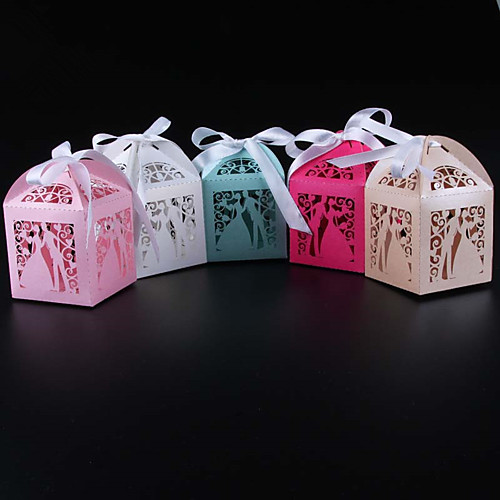 

Cuboid Pearl Paper Favor Holder with Ribbons Favor Boxes - 50