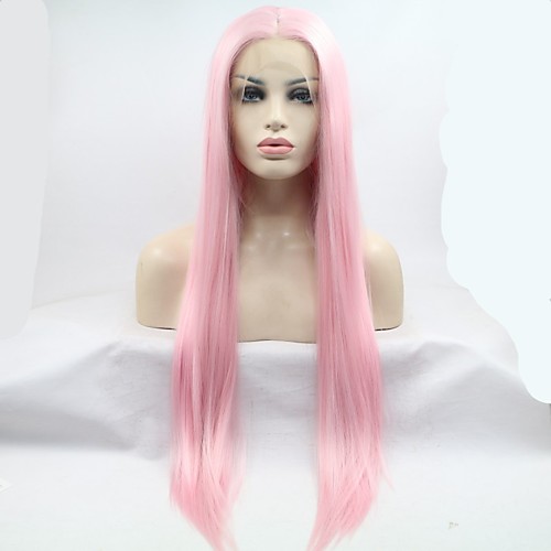 

Synthetic Lace Front Wig Straight Kardashian Middle Part Lace Front Wig Pink Long Pink Synthetic Hair 24-26 inch Women's Pink