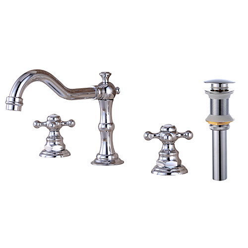 

Two HandlesBathroomFaucet,Chrome Three Holes Widespread/Centerset,Brass Contemporary Bathroom Sink Faucet Contain with Supply Lines and Drain Plug