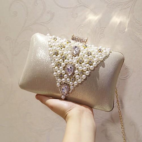 

Women's Bags PU Leather Evening Bag Pearls Solid Colored Party Event / Party Party & Evening Wedding Bags Gold Silver