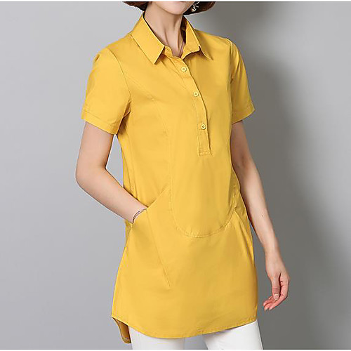 

Women's Shirt Solid Colored Short Sleeve Going out Tops Cotton Chinoiserie White Black Yellow