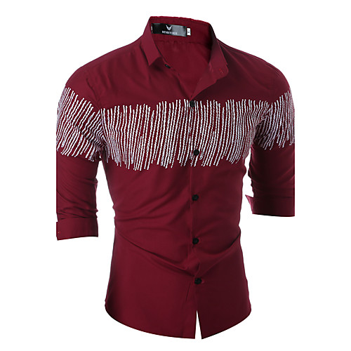 

Men's Shirt Check Long Sleeve Daily Tops Cotton Chinoiserie Black Wine