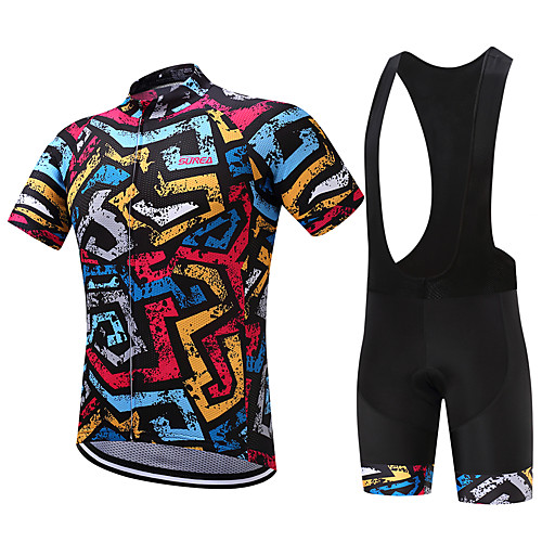 

SUREA Men's Short Sleeve Cycling Jersey with Bib Shorts Coolmax Lycra Bike Clothing Suit Breathable Quick Dry Sweat-wicking Sports Patterned Mountain Bike MTB Road Bike Cycling Clothing Apparel