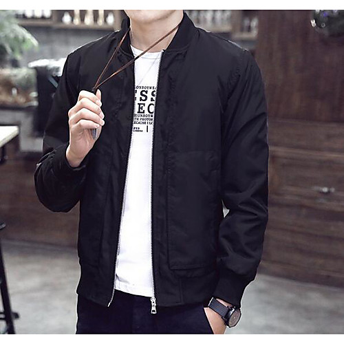 

Men's Coats & Jackets Solid Colored Pure Color Fall Jacket Regular Daily Long Sleeve Polyester Coat Tops Black