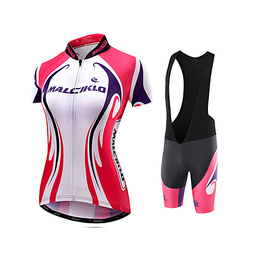 

Malciklo Women's Short Sleeve Cycling Jersey with Bib Shorts Black Plus Size Bike Jersey Tights Bib Tights Breathable Quick Dry Reflective Strips Back Pocket Sports Polyester Coolmax Lycra Curve